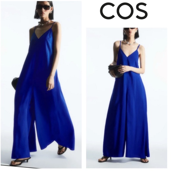 COS V Neck Wide Leg Jumpsuit Womens Size Large Blue - Picture 11 of 11